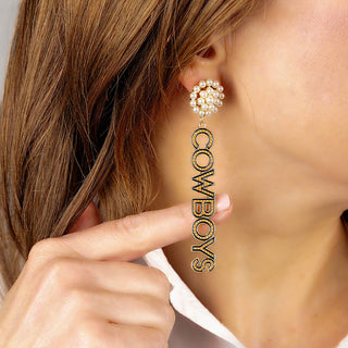OKLAHOMA STATE COWBOYS PEARL DOTTED ENAMEL DROP EARRINGS-Accessories-Moody on Main