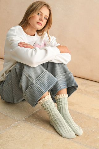 SAGE CROCHET TRIM SOCKS-Accessories-Moody on Main