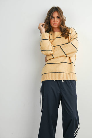 STRIPED PATTERN DROP SHOULDER SWEATER-Tops-Moody on Main
