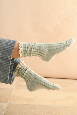 SAGE CROCHET TRIM SOCKS-Accessories-Moody on Main