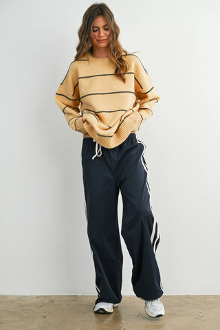 STRIPED PATTERN DROP SHOULDER SWEATER-Tops-Moody on Main
