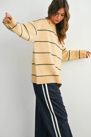 STRIPED PATTERN DROP SHOULDER SWEATER-Tops-Moody on Main