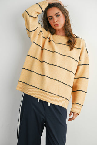 STRIPED PATTERN DROP SHOULDER SWEATER-Tops-Moody on Main