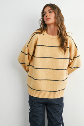 STRIPED PATTERN DROP SHOULDER SWEATER-Tops-Moody on Main