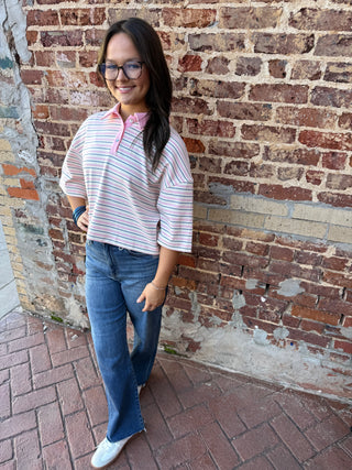 SWEET STRIPE POLO TEE-Tops-Moody on Main