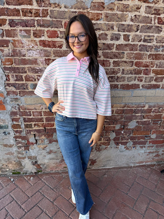 SWEET STRIPE POLO TEE-Tops-Moody on Main