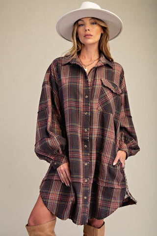 FALL FOR PLAID SHIRT DRESS-Dresses/ One Pieces-Moody on Main