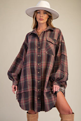 FALL FOR PLAID SHIRT DRESS-Dresses/ One Pieces-Moody on Main