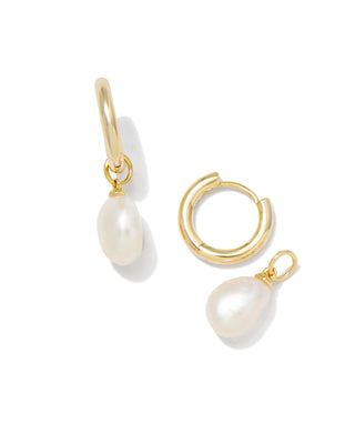 KENDRA SCOTT: WILLA GOLD PEARL HUGGIE EARRINGS-Accessories-Moody on Main