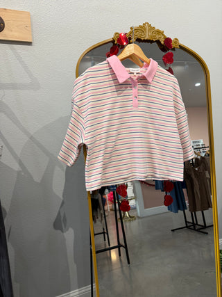 SWEET STRIPE POLO TEE-Tops-Moody on Main