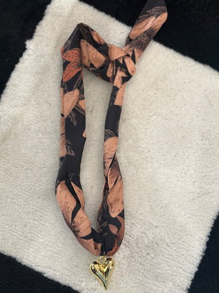 FLORAL PRINT PUFF HEART SCARF NECKLACE-Accessories-Moody on Main