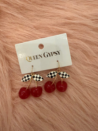 CHECKERED CHERRY DROP EARRINGS-Accessories-Moody on Main