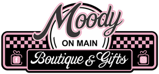Logo for 'Moody on Main Boutique & Gifts' with a decorative border | Moody on Main Logo | Denison, TX
