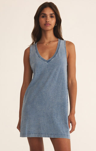 Z SUPPLY:Sloane V-Neck Knit Denim Dress-Medium Indigo-6- Dress/Romp/Jump-Moody on Main