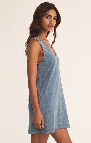 Z SUPPLY:Sloane V-Neck Knit Denim Dress-Medium Indigo-6- Dress/Romp/Jump-Moody on Main