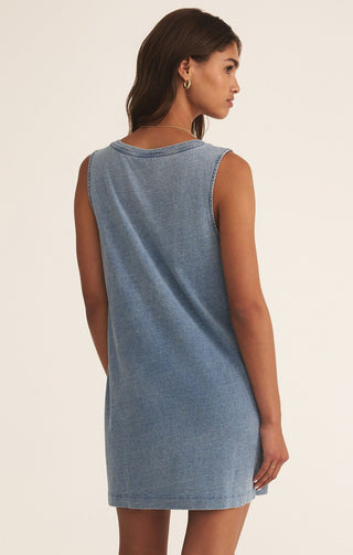Z SUPPLY:Sloane V-Neck Knit Denim Dress-Medium Indigo-6- Dress/Romp/Jump-Moody on Main