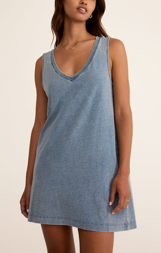 Z SUPPLY:Sloane V-Neck Knit Denim Dress-Medium Indigo-6- Dress/Romp/Jump-Moody on Main