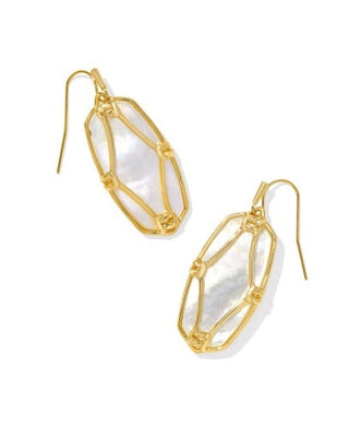 KENDRA SCOTT: Elle Lattice Frame Earrings-Gold Ivory Mother Of Pearl-7- Jewelry-Moody on Main