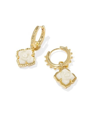 KENDRA SCOTT: Mallory Rose Huggie Earrings- Gold Ivory Mother Of Pearl-7- Jewelry-Moody on Main