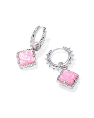 KENDRA SCOTT: Mallory Rose Huggie Earrings- Silver Blush Ivory Mother Of Pearl-7- Jewelry-Moody on Main