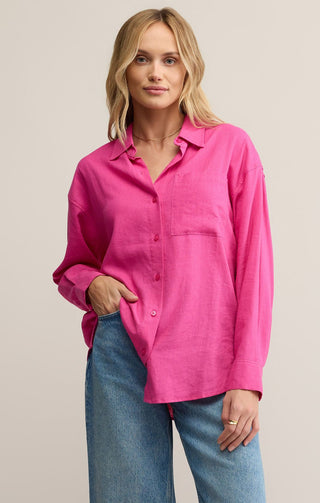 Z SUPPLY: Alfie Linen Button Up-Island Pink-1- Tops-Moody on Main