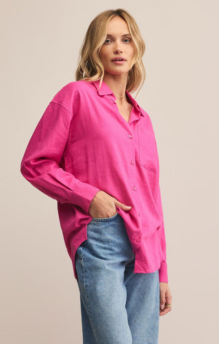 Z SUPPLY: Alfie Linen Button Up-Island Pink-1- Tops-Moody on Main