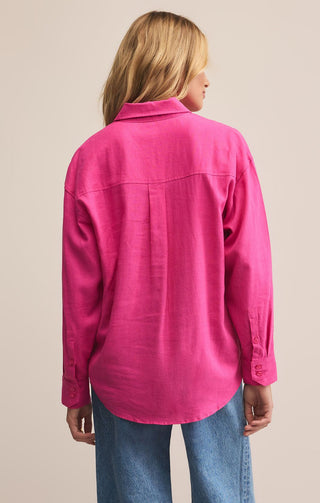 Z SUPPLY: Alfie Linen Button Up-Island Pink-1- Tops-Moody on Main