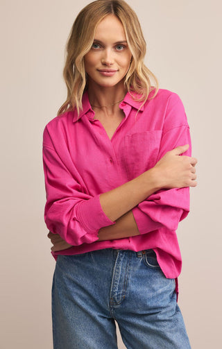 Z SUPPLY: Alfie Linen Button Up-Island Pink-1- Tops-Moody on Main