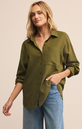 Z SUPPLY: Alfie Linen Button Up-Fern-1- Tops-Moody on Main
