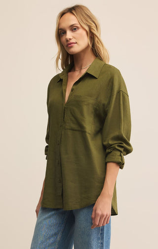 Z SUPPLY: Alfie Linen Button Up-Fern-1- Tops-Moody on Main