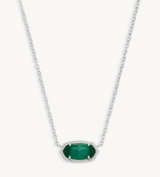 Kendra Scott: Elisa Necklace Silver-7- Jewelry-Silver Emerald Cats Ey-Moody on Main