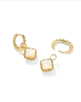 KENDRA SCOTT: Mallory Rose Huggie Earrings- Gold Ivory Mother Of Pearl-7- Jewelry-Moody on Main
