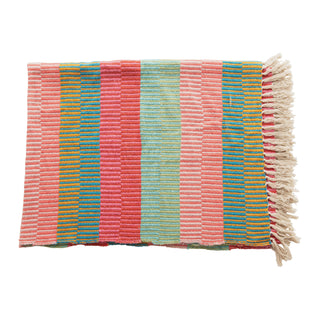 RECYCLED COTTON BLEND STRIPED THROW WITH TASSELS-Home & Gifts-Moody on Main