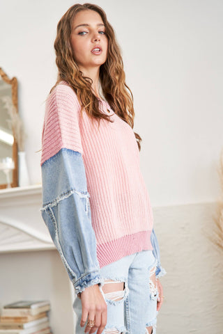 THE COTTON CANDY DENIM POP SWEATER-Tops-Moody on Main