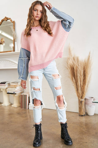 THE COTTON CANDY DENIM POP SWEATER-Tops-Moody on Main
