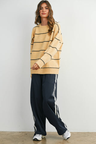 STRIPED PATTERN DROP SHOULDER SWEATER-Tops-Moody on Main