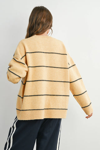 STRIPED PATTERN DROP SHOULDER SWEATER-Tops-Moody on Main