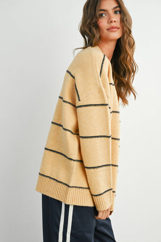 STRIPED PATTERN DROP SHOULDER SWEATER-Tops-Moody on Main