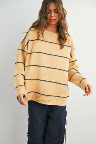 STRIPED PATTERN DROP SHOULDER SWEATER-Tops-Moody on Main