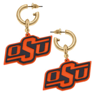 Oklahoma State Cowboys Resin Logo Drop Hoop Earring-Accessories-Moody on Main