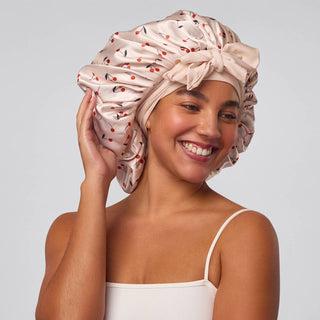 KITSCH: CHERRY PRINT OVERSIZED SATIN BONNET-Accessories-Moody on Main