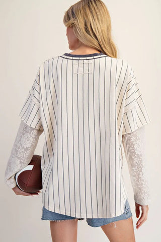 PINSTRIPED GAME DAY LACE TOP-Tops-Moody on Main