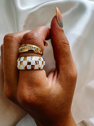 BELJOY: RONNIE CHECKERED RING- GOLD-Accessories-Moody on Main