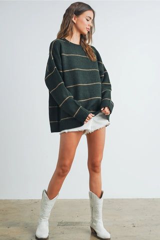 STRIPED PATTERN DROP SHOULDER SWEATER-Tops-L-OLIVE MULTI-Moody on Main