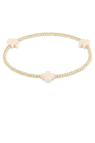 enewton: Signature Cross Small Gold Bracelet -2mm-7- Jewelry-Off White-Moody on Main