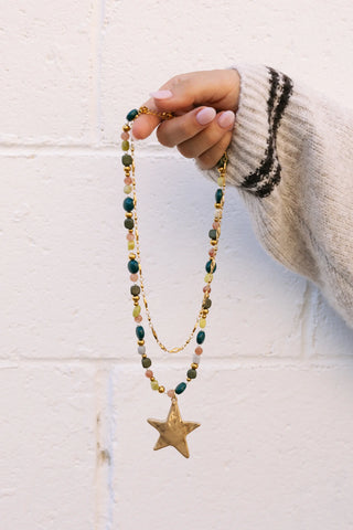 BELJOY: ZIGGY STAR LAYERED NECKLACE- GREEN